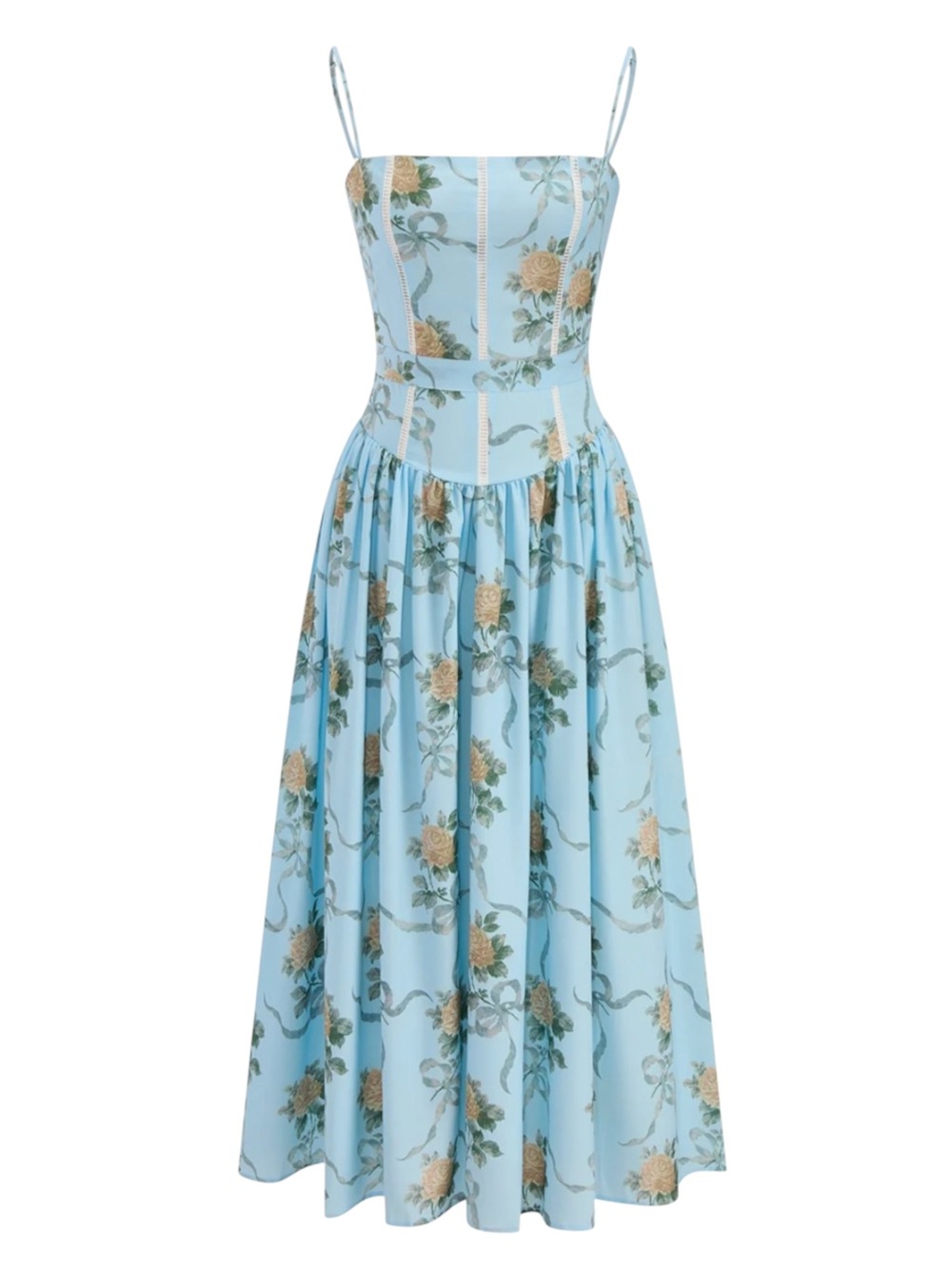 Commense Floral Rose Bow Print Blue Cami Midi Dress XS NWT